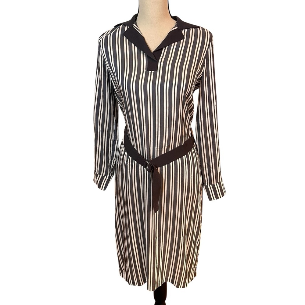 Peserico Navy & White Striped Midi Dress Sz-38